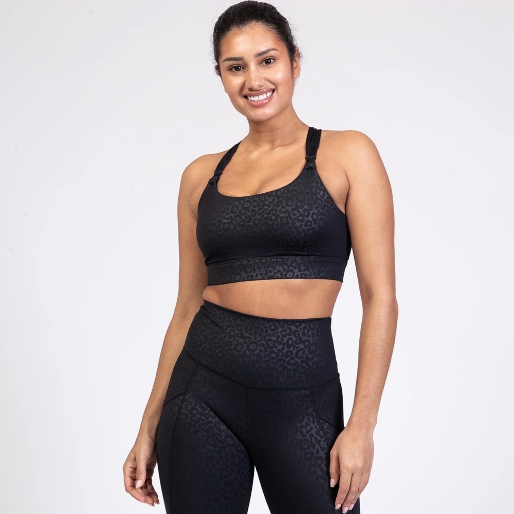 NWT Sweat and Milk Chloé 3 Running Nursing Sports Bra (Black Cheetah)
